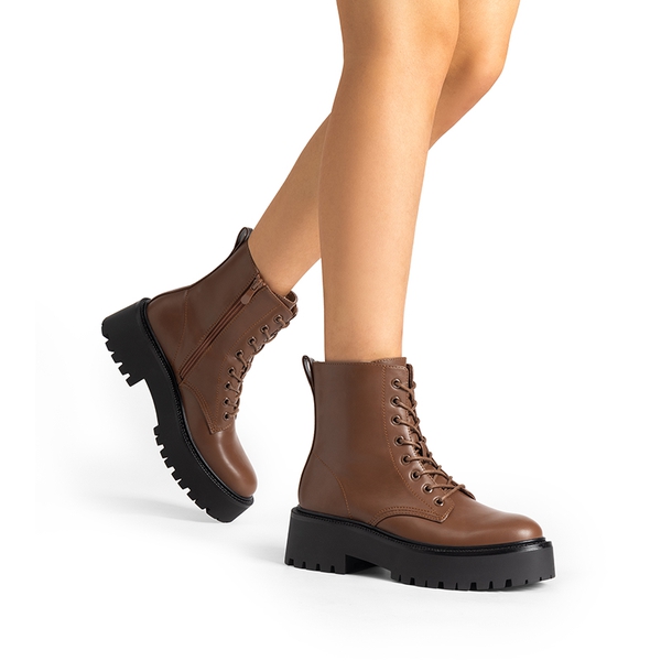 Chunky Non-Slip Combat Ankle Boots - BROWN-PU - 2